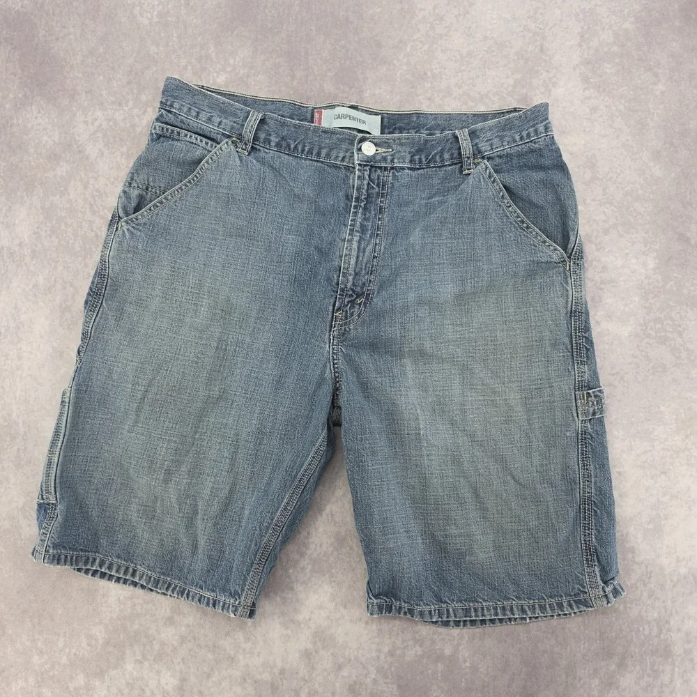 Vintage Levis Carpenter Shorts Mens 36 Blue Denim Baggy Loose Fit Y2K Jorts